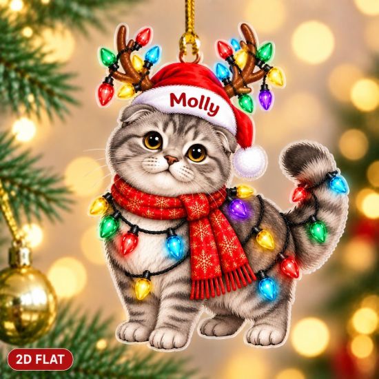 Picture of Scottish Fold Cat Christmas Ornament, Personalized Cat Acrylic Ornament, Custom Name Pet Tree Decor, Cute Kitty Lover Holiday Gift 2026