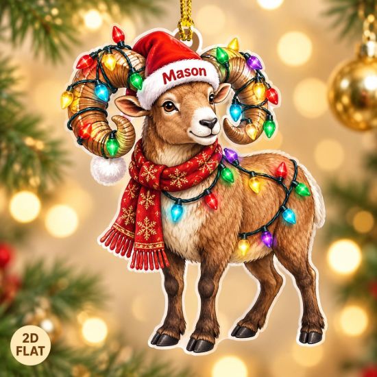 Picture of Ram Christmas Ornament, Personalized Goat Acrylic Ornament, Custom Name Farm Animal Tree Decor, Cute Holiday Keepsake Gift For Animal Lovers