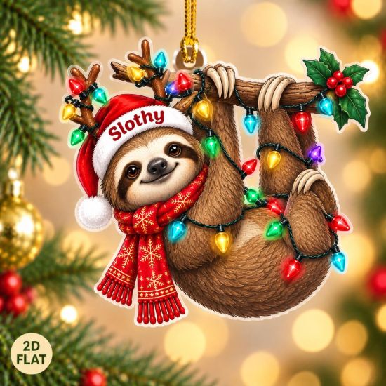 Picture of Sloth Christmas Ornament, Personalized Animal Acrylic Ornament, Custom Name Sloth Tree Decor, Cute Woodland Holiday Keepsake Gift For 2026