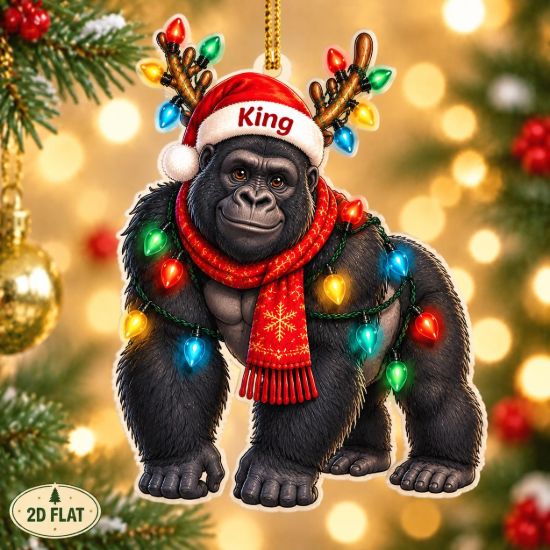 Picture of Gorilla Christmas Ornament, Personalized Wild Animal Acrylic Ornament, Custom Name Jungle Tree Decor, Unique Wildlife Holiday Keepsake Gift