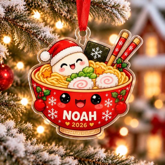Picture of Ramen Christmas Ornament, Personalized Food Acrylic Ornament, Custom Name Japanese Noodle Tree Decor, Cute Foodie Holiday Keepsake Gift 2026