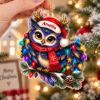 Picture of Owl Christmas Ornament, Personalized Bird Acrylic Ornament, Custom Name Woodland Owl Tree Decor, Cute Forest Animal Holiday Keepsake Gift