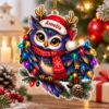 Picture of Owl Christmas Ornament, Personalized Bird Acrylic Ornament, Custom Name Woodland Owl Tree Decor, Cute Forest Animal Holiday Keepsake Gift