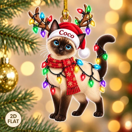 Picture of Siamese Cat Christmas Ornament, Personalized Cat Acrylic Ornament, Custom Name Pet Tree Decor, Cute Kitty Lover Holiday Keepsake Gift 2026