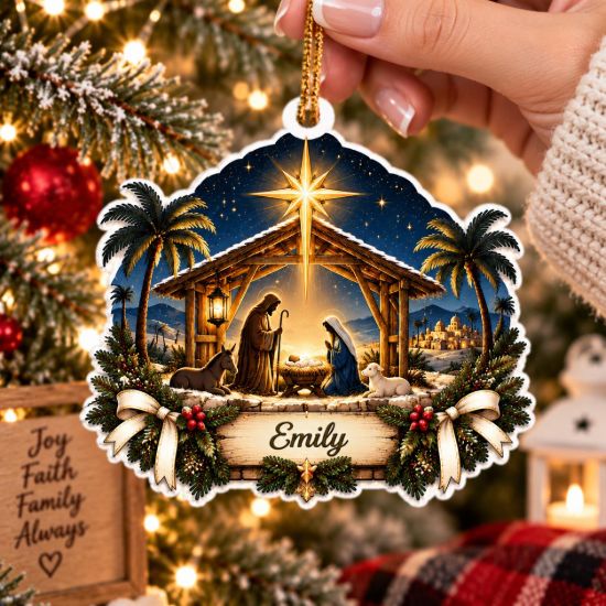 Picture of Nativity Christmas Ornament, Personalized Christian Acrylic Ornament, Custom Name Bethlehem Star Tree Decor, Religious Holiday Keepsake Gift