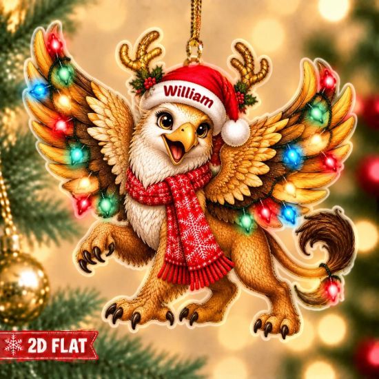 Picture of Personalized Griffin Christmas Ornament 2026, Custom Name Fantasy Creature Acrylic Ornament, Christmas Lights Griffin Holiday Keepsake Gift