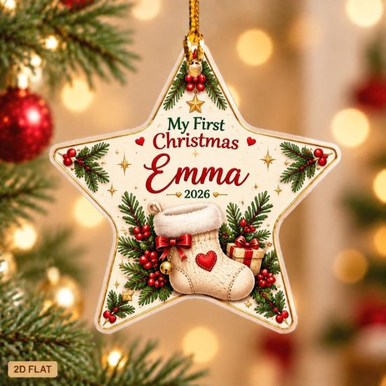 Picture of Baby's First Christmas Ornament, Personalized Star Acrylic Ornament, Custom Baby Name Christmas Tree Decor, Newborn Holiday Keepsake Gift