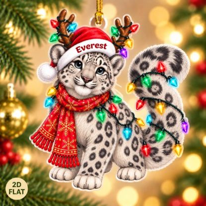 Picture of Snow Leopard Christmas Ornament, Personalized Leopard Acrylic Ornament, Custom Name Wildlife Tree Decor, Cute Winter Animal Holiday Gift