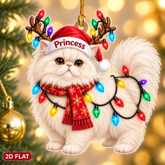 Picture of Persian Cat Christmas Ornament, Personalized Cat Acrylic Ornament, Custom Name Fluffy Cat Tree Decor, Cute Kitty Holiday Keepsake Gift 2026