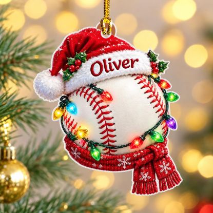 Picture of Baseball Christmas Ornament, Personalized Acrylic Ornament, Custom Name Baseball Tree Decor, Sports Lover Christmas Holiday Keepsake Gift