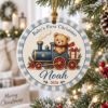 Picture of Personalized Baby First Christmas Ornament 2026, Custom Name Teddy Bear Train Ceramic Ornament, Baby Boy 1st Christmas Keepsake Gift
