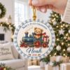 Picture of Personalized Baby First Christmas Ornament 2026, Custom Name Teddy Bear Train Ceramic Ornament, Baby Boy 1st Christmas Keepsake Gift