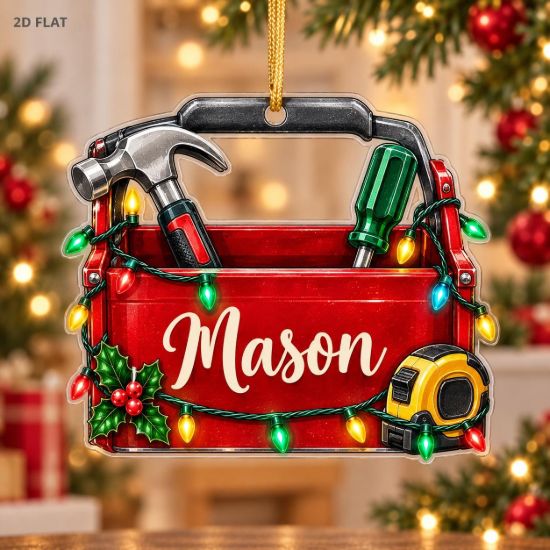Picture of Toolbox Christmas Ornament, Personalized Carpenter Acrylic Ornament, Custom Name Tool Box Tree Decor, Handyman Holiday Keepsake Gift 2026