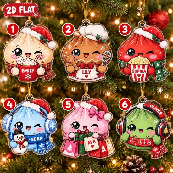 Picture of Dumpling Christmas Ornament, Personalized Acrylic Dumpling Ornament, Custom Name Kawaii Food Christmas Decor, Cute Holiday Keepsake Gift