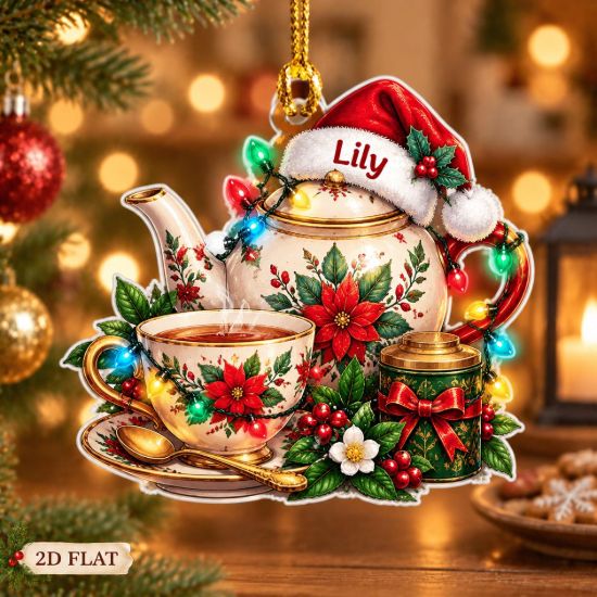 Picture of Teapot Christmas Ornament, Personalized Tea Acrylic Ornament, Custom Name Teapot Tree Decor, Vintage Tea Lover Holiday Keepsake Gift 2026