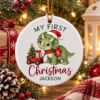 Picture of Personalized Dinosaur First Christmas Ornament, Baby’s 1st Christmas 2026, Custom Name Triceratops Ceramic Ornament, Kids Keepsake Gift