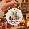 Picture of Personalized Dinosaur First Christmas Ornament, Baby’s 1st Christmas 2026, Custom Name Triceratops Ceramic Ornament, Kids Keepsake Gift