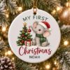 Picture of Personalized Elephant First Christmas Ornament 2026, Custom Name Baby Elephant Ceramic Ornament, Baby’s 1st Christmas Keepsake Gift