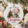 Picture of Personalized Elephant First Christmas Ornament 2026, Custom Name Baby Elephant Ceramic Ornament, Baby’s 1st Christmas Keepsake Gift