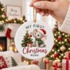 Picture of Personalized Elephant First Christmas Ornament 2026, Custom Name Baby Elephant Ceramic Ornament, Baby’s 1st Christmas Keepsake Gift