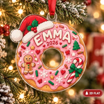 Picture of Donut Christmas Ornament, Personalized Acrylic Donut Ornament, Custom Name Holiday Tree Decor, Cute Kawaii Dessert Christmas Keepsake 2026