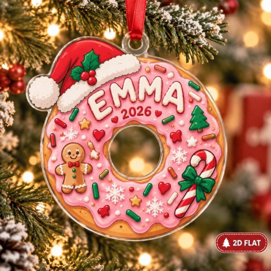 Picture of Donut Christmas Ornament, Personalized Acrylic Donut Ornament, Custom Name Holiday Tree Decor, Cute Kawaii Dessert Christmas Keepsake 2026