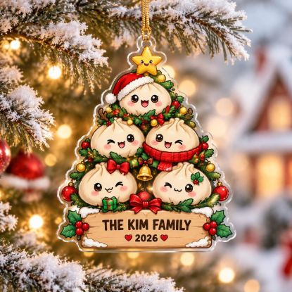 Picture of Dumpling Family Christmas Ornament, Personalized Acrylic Family Ornament, Custom Family Name Tree Decor, Kawaii Food Holiday Keepsake 2026