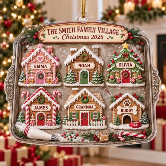 Picture of Personalized Family Christmas Ornament 2026, Custom Family Name Village Keepsake, Gingerbread Houses With Family Names, Christmas Gift