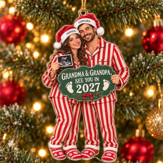Picture of Personalized Grandma Grandpa Christmas Ornament, See You In 2027, Baby Announcement, Expecting Grandparents Pregnancy Keepsake Gift