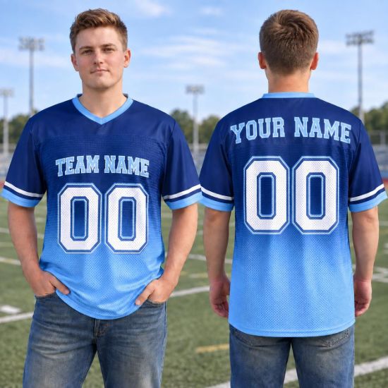 Picture of Personalized Football Jersey, Custom Team Name & Number Jersey, Blue Mesh Sports Shirt, Custom Player Name Jersey, Unisex Team Gift