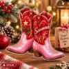 Picture of Personalized Cowgirl Boots Christmas Ornament, Custom Name Cowboy Boot Ornament, Western Christmas Decor, Cowgirl Gift, 2D Flat Ornament
