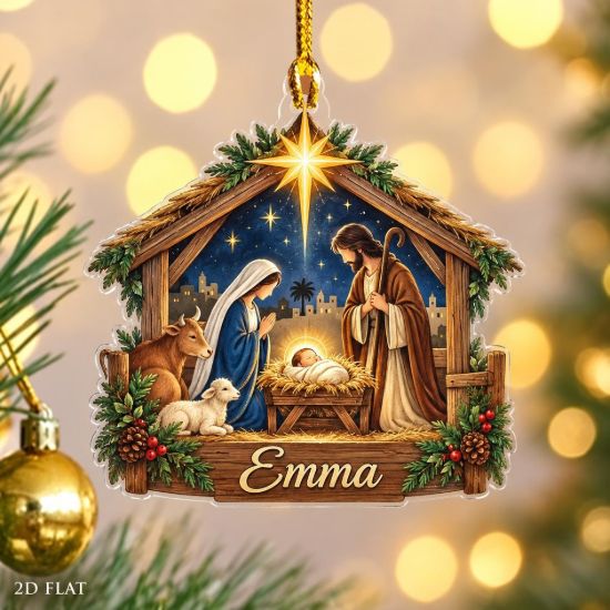 Picture of Personalized Nativity Christmas Ornament, Custom Name Holy Family Ornament, Christian Christmas Decor, Religious Gift, 2D Flat Ornament 2026