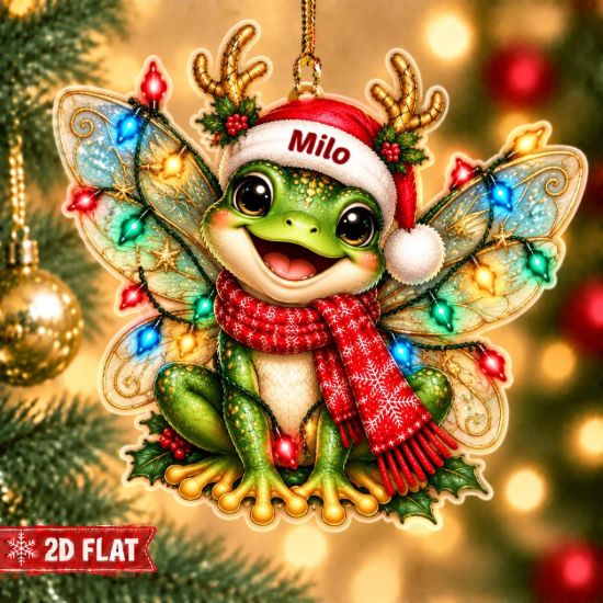 Picture of Personalized Frog Christmas Ornament, Custom Name Frog Ornament, Cute Fairy Frog Gift, Frog Lover Christmas Gift, 2D Flat Tree Decor 2026