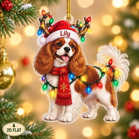 Picture of Personalized Cavalier King Charles Spaniel Christmas Ornament, Custom Dog Name Ornament, 2D Flat Pet Ornament, Dog Mom Christmas Gift 2026