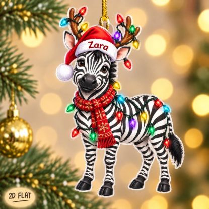 Picture of Personalized Zebra Christmas Ornament, Custom Name Zebra Ornament, Zebra Lover Gift, Safari Animal Christmas Decor, 2D Flat Keepsake 2026