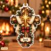 Picture of Personalized Christian Cross Christmas Ornament, Custom Name Religious Ornament, Faith Gift, Rustic Cross Holiday Keepsake, 2D Flat Decor
