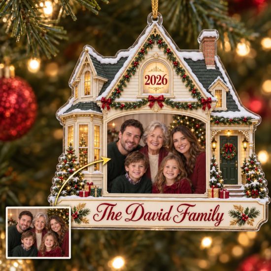 Picture of Personalized Family Christmas Ornament, Custom Photo House Ornament, Family Name Keepsake Gift, Luxury Christmas Home Decor 2026