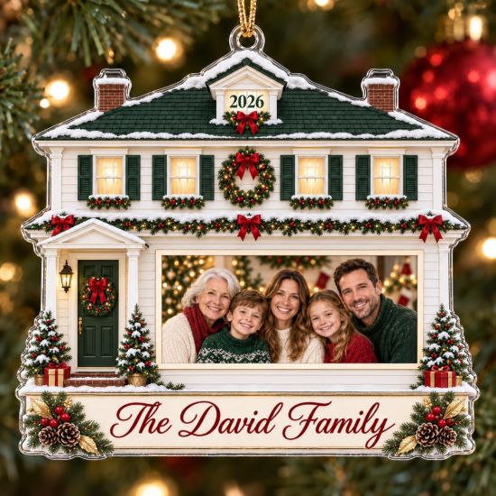 Picture of Personalized Family Christmas Ornament, Custom Photo House Ornament, Family Name Keepsake, Classic Home Holiday Gift For Family 2026