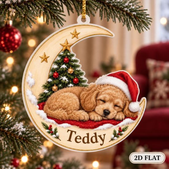 Picture of Personalized Goldendoodle Christmas Ornament, Custom Dog Name Ornament, Doodle Lover Gift, Puppy Xmas Keepsake, 2D Flat Christmas Tree Decor