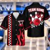 Picture of Personalized Bowling Shirt, Custom Team Name Flame Bowling Button Up, Racing Checkered Bowling Shirt, Bowler Team Gift Bowling Shirt