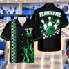 Picture of Personalized Bowling Shirt, Custom Team Name Flame Bowling Button Up, Racing Checkered Bowling Shirt, Bowler Team Gift Bowling Shirt
