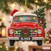 Picture of Personalized Christmas Truck Ornament, Custom Name Vintage Pickup Ornament, Red Truck Xmas Decor, 2D Flat Christmas Holiday Keepsake Gift