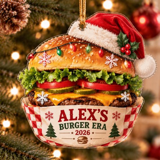 Picture of Personalized Burger Christmas Ornament, Custom Burger Lover Gift, Funny Food Christmas Ornament, Hamburger Tree Decoration, Keepsake 2026