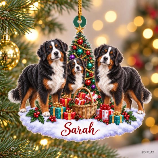 Picture of Personalized Bernese Mountain Dog Christmas Ornament, Custom Name Dog Ornament, Berner Lover Gift, Dog Mom Christmas Gift 2D Flat Ornament