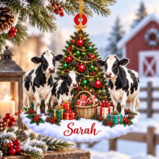 Picture of Personalized Holstein Cow Christmas Ornament, Custom Name Cow Ornament, Dairy Farmer Gift, Cow Lover Christmas Gift, 2D Flat Christmas Decor