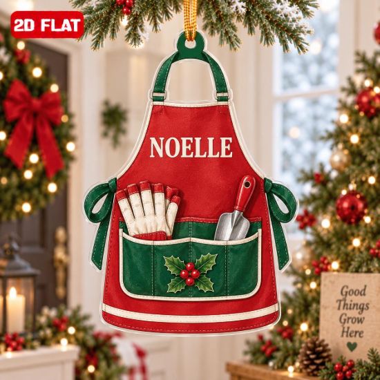 Picture of Personalized Gardener Christmas Ornament, Custom Name Gardening Apron Ornament, Garden Lover Gift, Plant Mom Christmas Gift 2D Flat Ornament