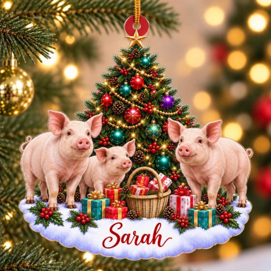 Picture of Personalized Pig Christmas Ornament, Custom Name Pig Ornament, Pig Lover Gift, Farm Animal Christmas Decor, Farmer Gift, 2D Flat Keepsake