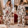 Picture of Personalized Christmas Satin Pajama Set for Women, Winter Village Holiday PJs, Custom Name Xmas Sleepwear, Christmas Gift for Her Shirt