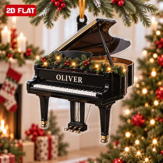Picture of Personalized Piano Christmas Ornament, Custom Name Grand Piano Ornament, Pianist Gift, Piano Teacher Gift, Music Lover Christmas Keepsake