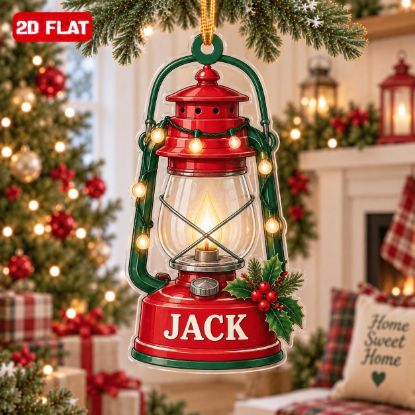 Picture of Personalized Lantern Christmas Ornament, Custom Name Camping Lantern Gift, Outdoor Lover Ornament, Cabin Christmas Decor, 2D Flat Keepsake